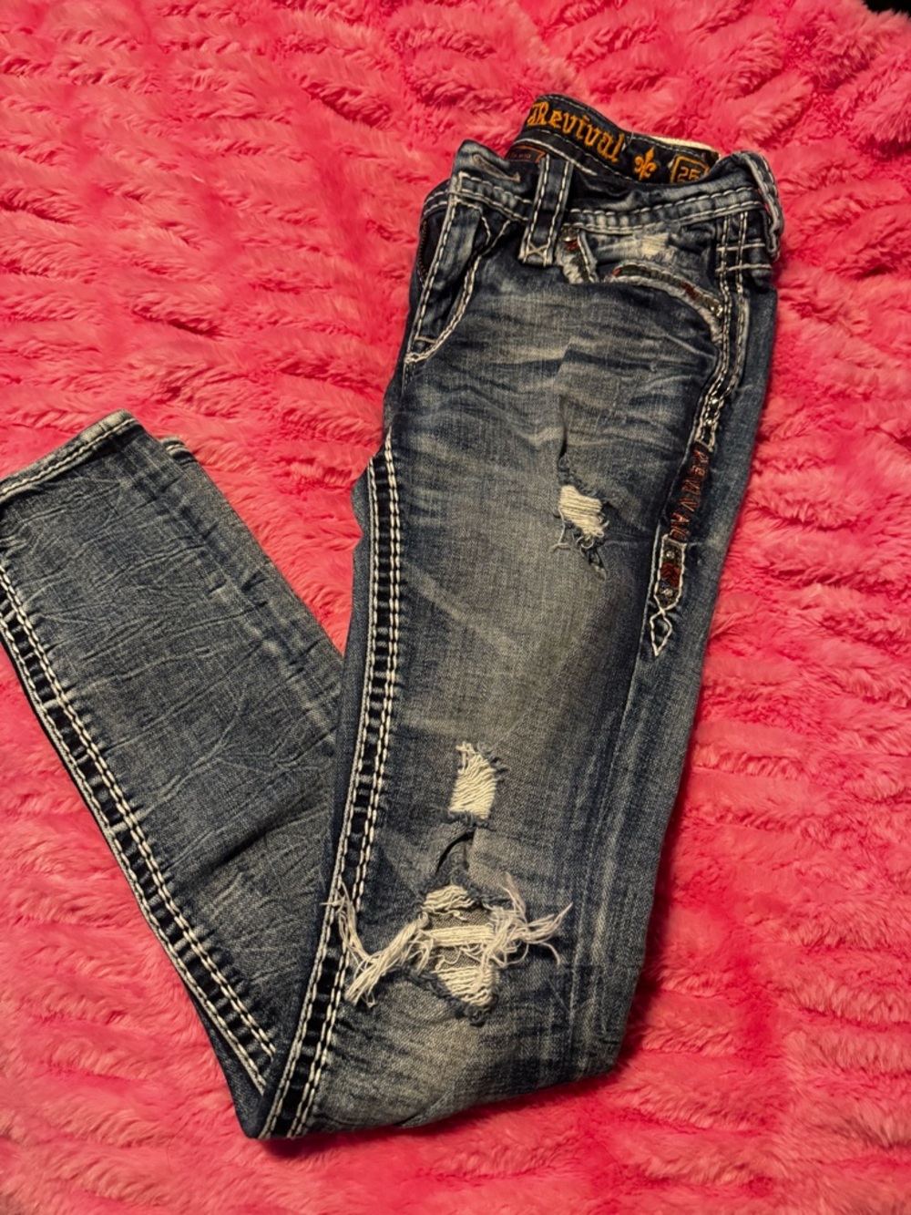 Rock Revival Distressed Dark Blue Skinny Jeans